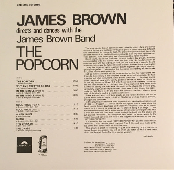 Image of Back Cover of LP - VG+/VG+ - JAMES BROWN DIRECTS AND DANCES WITH THE THE JAMES BROWN BAND, The Popcorn (Polydor; KSD 1055, US Reissue), ,  - 3826127E