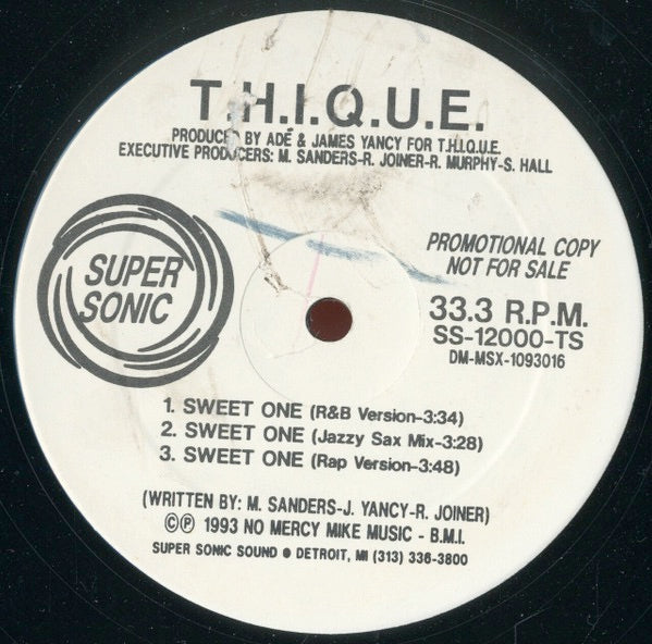 Image of Front Cover of 4214328C: 12" - T.H.I.Q.U.E., Sweet One (Super Sonic Sound; SS-12000-TS, US 1993, Promo) Small stains on label  /VG