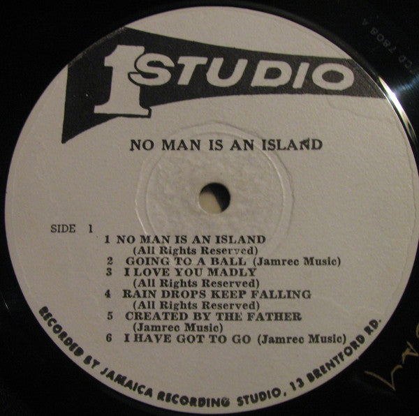 Image of Label Cover of LP - VG/G+ - DENNIS BROWN, No Man Is An Island (Studio One; SOL 01112, UK 1970, Laminated Front Sleeve), Covered in light marks, plays strong and above grade. Clean labels. Staining on back cover, still looks nice.,  - 2116574C