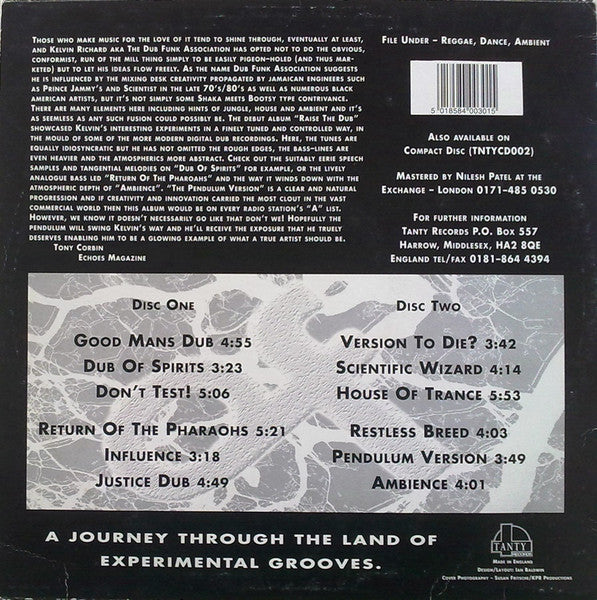 Image of Back Cover of 4244401S: 2xLP - THE DUB FUNK ASSOCIATION, The Pendulum Version (Tanty Records; TNTYLP002, UK 1995) Moderate-significant creasing/ring/edge/cornerwear. Writing to sleeve. Records super clean and strong VG+  G+/VG+