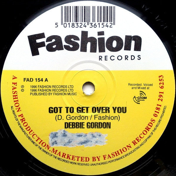 Image of Front Cover of 4244402S: 12" - DEBBIE GORDON, Got To Get Over You / Tonight Is The Night (Fashion Records; FAD 154, UK 1996) Light Marks only.  /VG