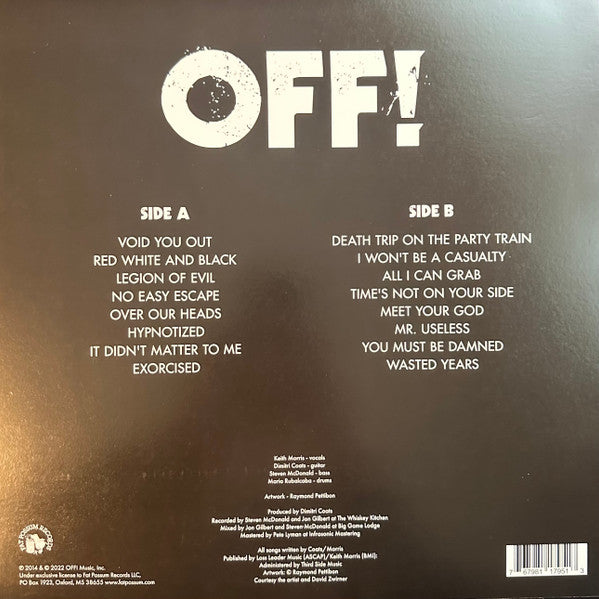 Image of Back Cover of 4214468C: LP - OFF!, Wasted Years (Fat Possum Records; FP1795-1, US 2022 Reissue, Inner) Opened Instore  EX/EX