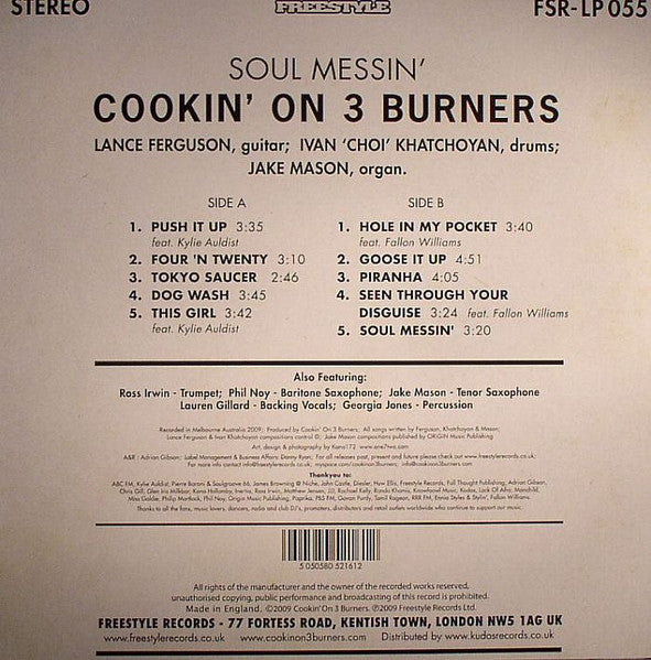 Image of Back Cover of 4224428E: LP - COOKIN' ON 3 BURNERS, Soul Messin' (Freestyle Records; FSRLP055, UK 2009)   VG/VG+