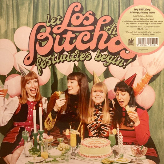 Image of Front Cover of 4234141E: LP - LOS BITCHOS, Let The Festivities Begin! (City Slang; SLANG50385LP, Europe 2022, Sticker Sheet, Red Vinyl, Flexidisc, )   NEW/NEW