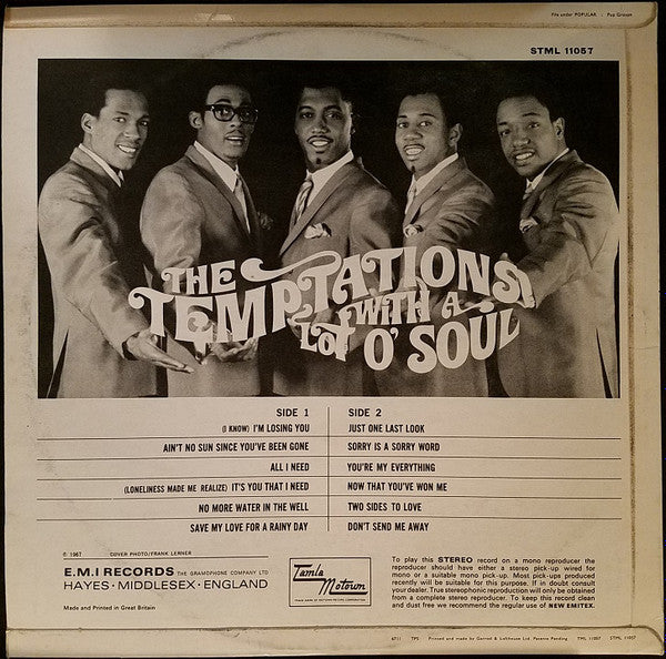 Image of Back Cover of 4244432S: LP - THE TEMPTATIONS, With A Lot O' Soul (Tamla Motown; STML 11057, UK 1967, Flipback Sleeve, Company Inner) Very clean disc, with light hairlines. Creasing to laminate.  VG/VG+