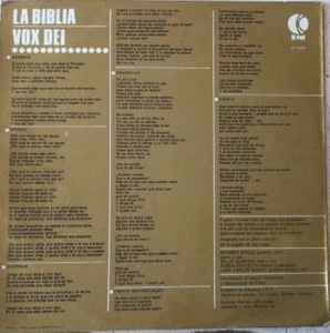 Image of Back Cover of 4244445S: LP - VOX DEI, La Biblia (K-Tel; KT 13024, Argentina 1981 Reissue) Hairlines and scuffs, edge wear, sticker damage, top edge taped  G+/VG