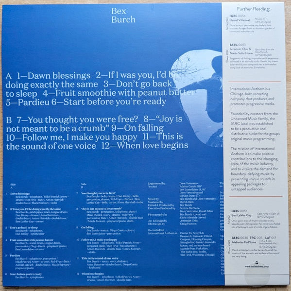 Image of Back Cover of 4214506C: LP - BEX BURCH, There Is Only Love And Fear (; IARC0064, 	Worldwide 2023, Inner, Orange Vinyl)   NEW/NEW