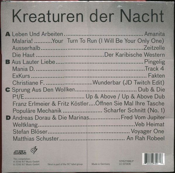 Image of Back Cover of 4224445E: 2xLP - VARIOUS, Kreaturen Der Nacht (Deutsche Post-Punk Subkultur 1980-1985) (Strut; STRUT196LP, UK 2018, Inner, Download Code) Only one inner, creasing, corner+edge wear. Disc 1 weak vg+, some light marks. disc 2 strong VG+  VG/VG+