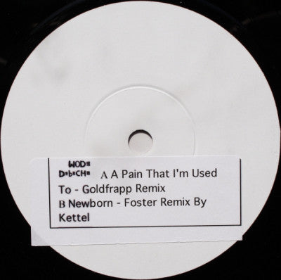 Image of Front Cover of 4224471E: 7" - DEPECHE MODE, A Pain That I'm Used To (Goldfrapp Remix) / Newborn (Foster Remix By Kettel) (Mute ; BONG 36, UK 2005, Stickered White Label, Plain Sleeve, With Press Release) Very Strong VG, Scuffs To Plain Black Sleeve  VG/VG