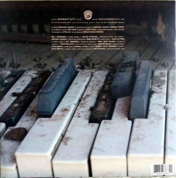 Image of Back Cover of 4314054C: 10" - SNARKY PUPPY, Sharktank (GroundUP Music; GUM0418, UK, Europe & US 2018, Picture sleeve, One sided. Etched on side 2) Lightset of marks.  EX/VG+