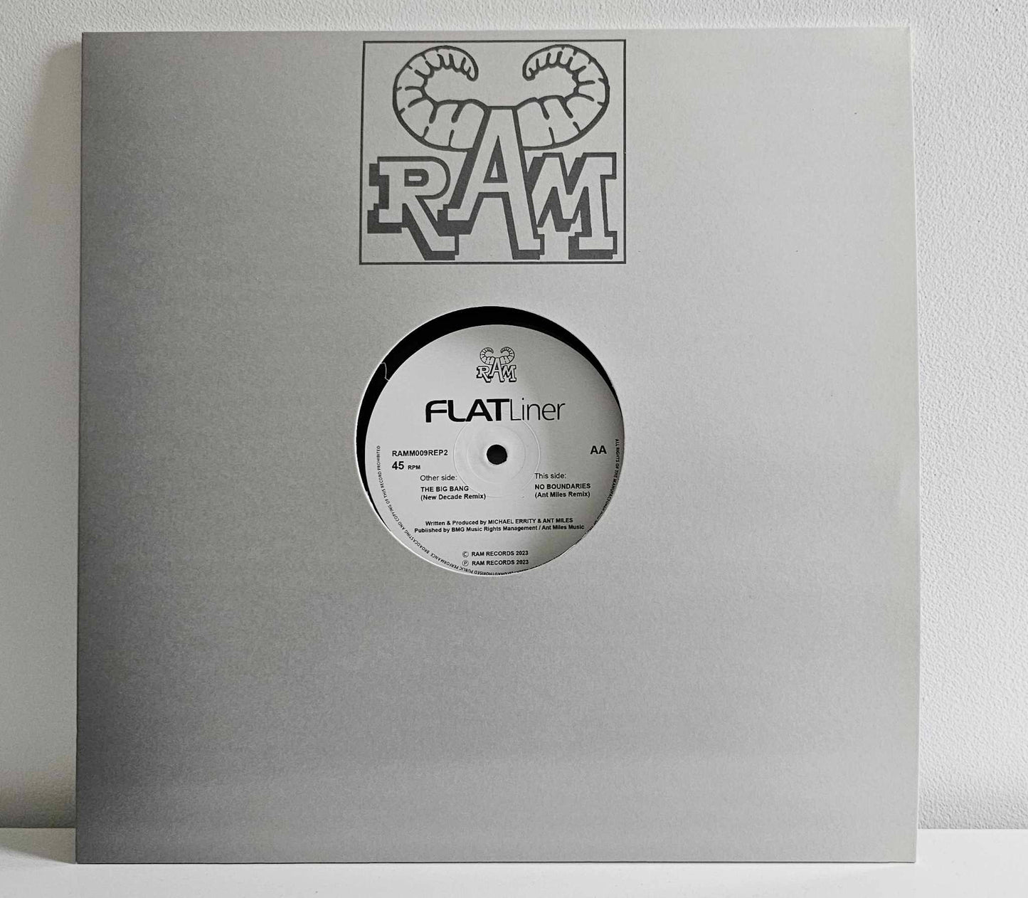 Image of Front Cover of 12" - VG+/VG - FLATLINER, The Big Bang (New Decade Remix) / No Boundaries (Ant Miles Remix) (Ram Records; RAMM009REP2, UK 2023, Die Cut Company Sleeve), Light Marks only. WOL.,  - 0826241E