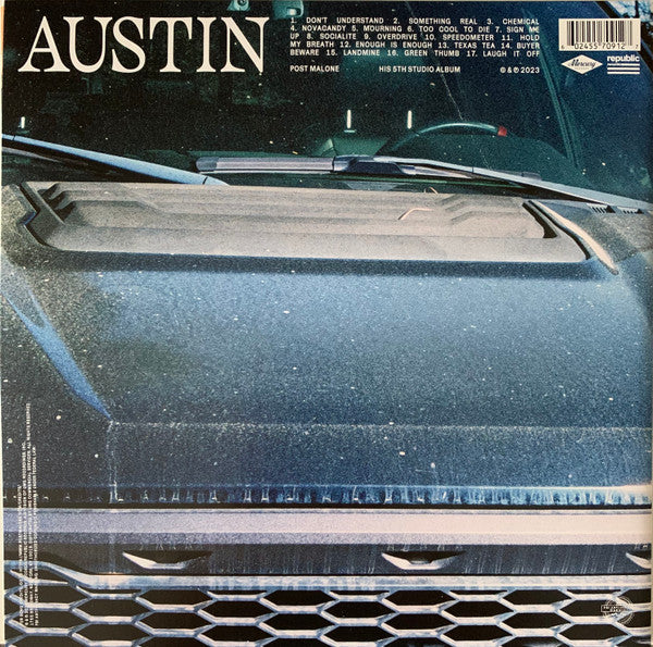 Image of Back Cover of 4224508E: LP - POST MALONE, Austin (Mercury; B0037957-01, Worldwide 2023, Gatefold, 2 Inners, Green Vinyl )   VG+/VG+