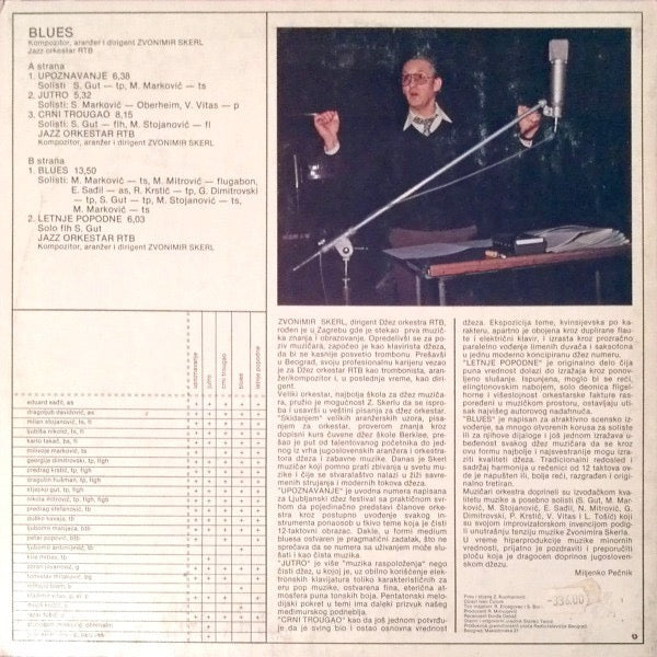 Image of Back Cover of 4314183C: LP - ZVONIMIR SKERL, Blues (PGP RTB; 2121034, Yugoslavia 1983) Light Marks only.  VG/VG