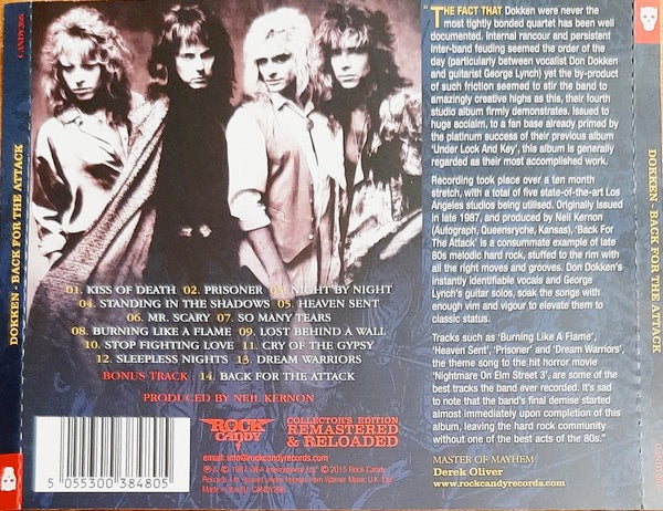 Image of Back Cover of 4314137C: CD - DOKKEN, Back For The Attack (Rock Candy; CANDY266, UK 2015 Reissue, Jewel Case)   VG+/VG+