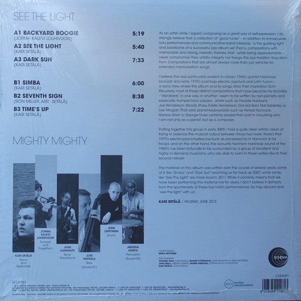 Image of Back Cover of 4344173S: LP - MIGHTY MIGHTY, See The Light (Schema; SCLP 461, Italy 2014, NO CD) NO CD. Still in shrinkwrap. Top left corner has a small bite mark(??)  VG/VG+