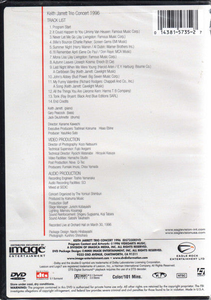 Image of Back Cover of 4334038E: DVD - KEITH JARRETT TRIO, Keith Jarrett Trio Concert 1996 (Image Entertainment; ID5735ERDVD, US 2003, DVD Case, NTSC)   VG+/VG+