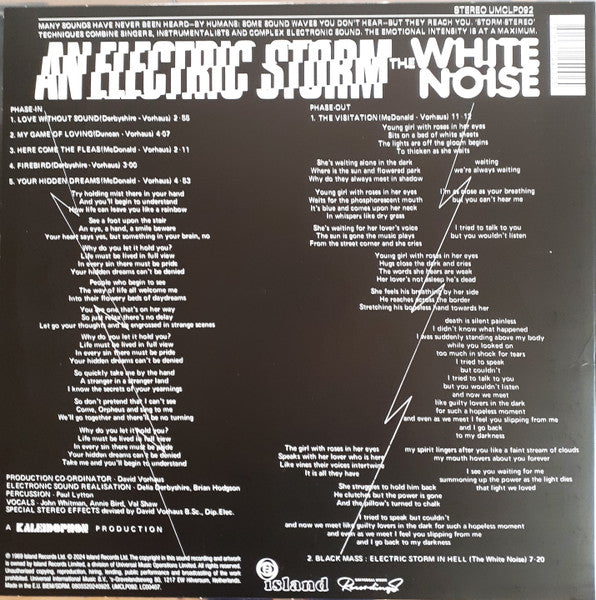 Image of Back Cover of 4344274S: LP - WHITE NOISE, An Electric Storm (Proper Records; UMCLP092, UK & Europe 2024 Reissue, 180 Gram Vinyl)   EX/EX