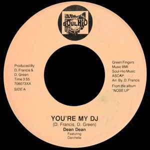 Image of Front Cover of 4324061E: 7" - DEAN DEAN FEATURING DARCHELLE, You're My DJ/ Nose Up (Soul Hio; 706073X, US 1987, Plain sleeve) Light marks. Strong VG.  /VG