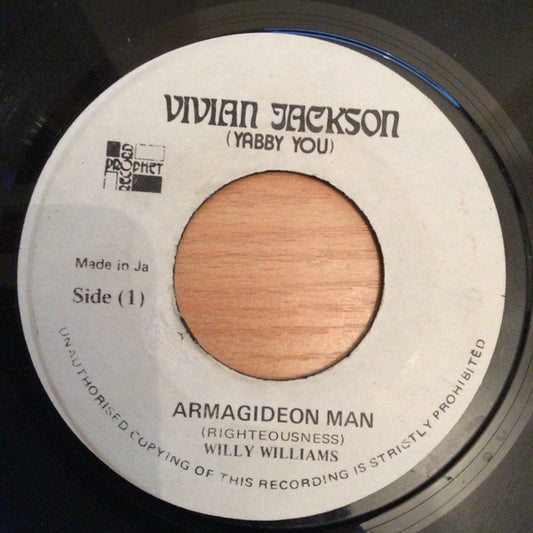 Image of Front Cover of 4324119E: 7" - WILLIE WILLIAMS, Armagideon Man (Righteousness) (Vivian Jackson (Yabby ; , Jamaica 1970s) Plays above grade, warp.  /VG