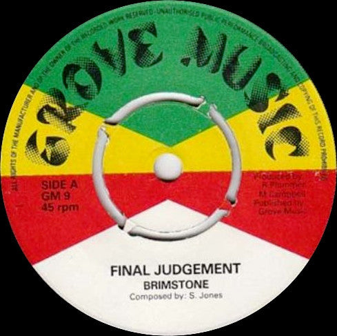 Image of Front Cover of 4324177E: 7" - BRIMSTONE, Final Judgement / Final Dub (Grove Music; GM 9, UK 1978)   /G+