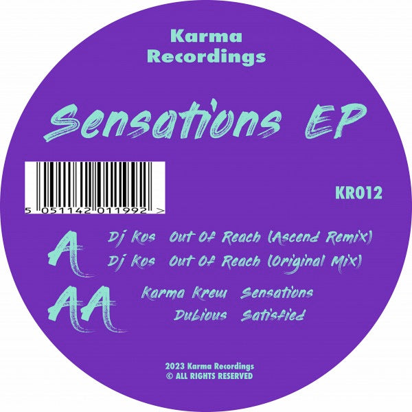 Image of Front Cover of 4314394C: 12" EP - VARIOUS ARTISTS, Sensations EP (Karma Recordings; KR012, Europe 2023)   /VG+