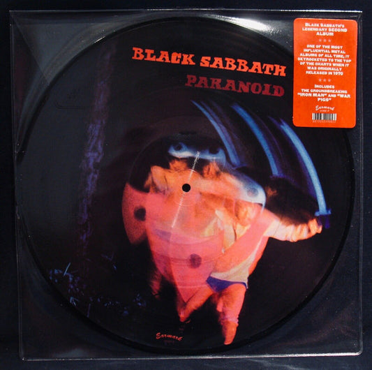 Image of Front Cover of 4344299S: LP - BLACK SABBATH, Paranoid (Earmark; 41005 P, Italy 2003 Reissue, Stickered Plastic Sleeve, Picture Disc) A few light scratches and scuffs, creased corners on the stickered plastic sleeve  VG/VG