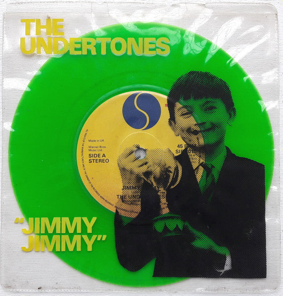 Image of Front Cover of 4624312E: 7" - THE UNDERTONES, Jimmy Jimmy (Sire; SIR 4015, UK 1979, Printed Plastic Sleeve, Insert, Green Vinyl)   VG/VG