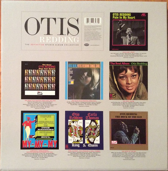 Image of Back Cover of 4344332S: 7xLP - OTIS REDDING, The Definitive Studio Album Collection (Rhino Records; R1 563422, USA, Canada & Europe 2017, Box Set, 7 inners, Mono) Some creasing/scratching to box. Ringwear to inner picture sleeves. Most records strong VG+, a couple have at most 2 hairline marks.  VG/VG+