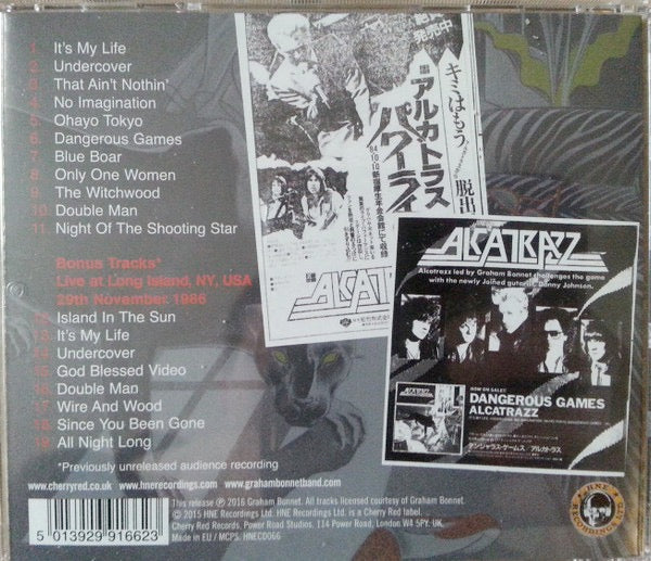 Image of Back Cover of 4314454C: CD - ALCATRAZZ, Dangerous Games (HNE Recordings Ltd; HNECD066, Europe 2016 Reissue, Jewel Case)   VG+/VG+