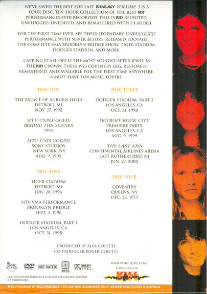 Image of Back Cover of 4334121E: 4xDVD - KISS, Kissology: The Ultimate Kiss Collection Vol. 3 1992-2000 (VH1 Classic Records; VH00117, US 2007, Box Set)   VG+/VG+