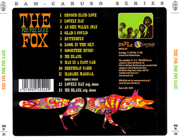 Image of Back Cover of 4334124E: CD - THE FOX, For Fox Sake (RPM Records; RPM BC 254, UK 2003, Jewel Case, Booklet)   VG+/VG+