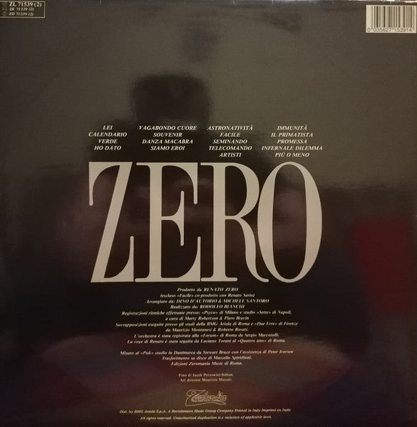 Image of Back Cover of 4314495C: LP - RENATO ZERO, Zero (Zerolandia; ZL 71539, Italy 1987, Gatefold, 2 Inners)   VG/VG+