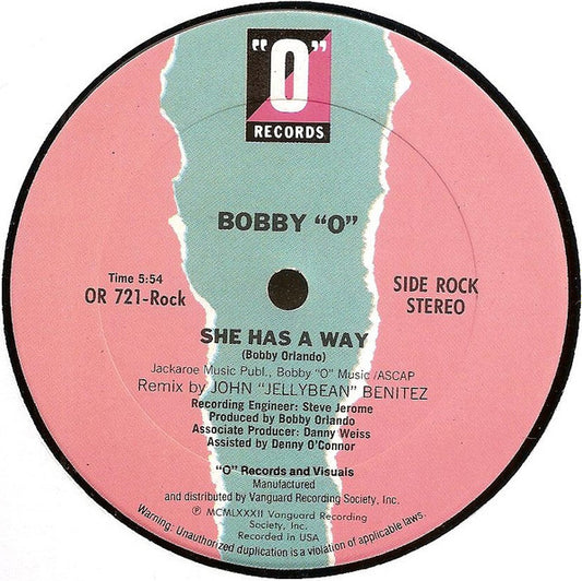 Image of Front Cover of 4444021S: 12" - BOBBY "O"*, She Has A Way ("O" Records; OR 721, US 1982, Generic) Inaudible marks on B side.  /VG