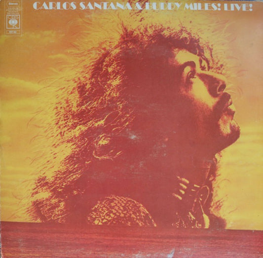 Image of Front Cover of 4414002C: LP - CARLOS SANTANA & BUDDY MILES, Carlos Santana & Buddy Miles! Live ! (CBS Orange, Single Inner Pressing Ring; 65142, UK 1972, Gatefold, Company Inner & Insert) Light hairlines only, Light aged discolouration to sleeve  VG/VG