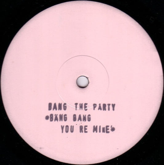 Image of Front Cover of 4414027C: 12" - BANG THE PARTY, Bang Bang You're Mine (Re-mixes) (Warriors Dance; WAFT 10, UK 1989, Plain Sleeve, White Label) A few light marks to disc.  /VG