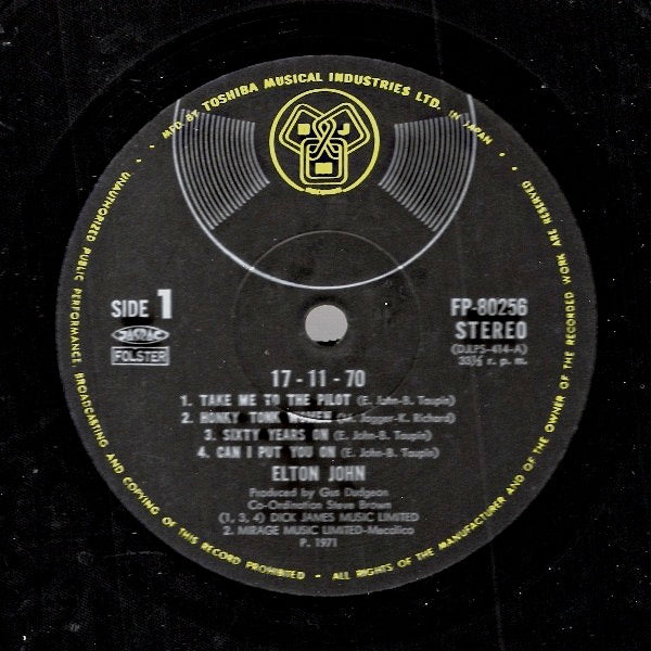 Image of Label Cover of 4414019C: LP - ELTON JOHN, 17-11-70 (DJM Records; FP-80256, Japan 1971, Booklet) No Obi  VG+/VG+