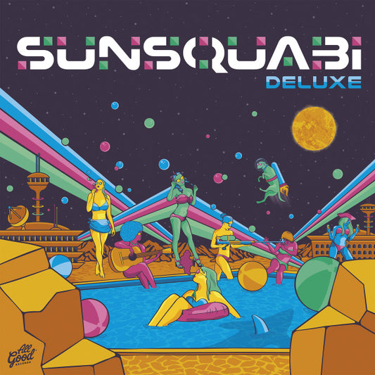 Image of Front Cover of 4424051E: LP - SUNSQUABI, Deluxe (Feedbands; FEEDS-49, US 2017, Limited Edition Numbered Teal/Blue 'Funk' Dip) Number 6/1400  VG+/VG+