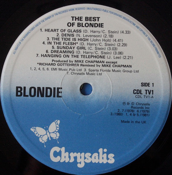 Image of Label Cover of C: LP - BLONDIE, The Best Of Blondie (Chrysalis; CDL TV1, UK 1980s Reissue, Barcode on back cover) Price Busters sticker on sleeve.  VG+/VG+