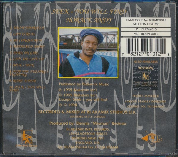 Image of Back Cover of 4454027S: CD - HORACE ANDY, Seek & You Will Find (Blakamix; BLKMCD015, UK 1995)   VG+/VG+