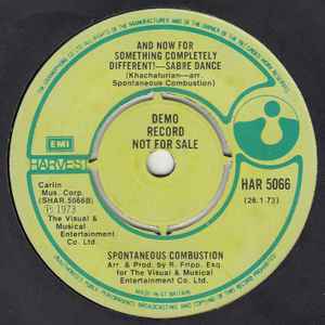 Image of Back Cover of 4414065C: 7" - SPONTANEOUS COMBUSTION, Sabre Dance (Harvest; HAR 5066, UK 1973, Promo) Small sticker outline on A side label.  /VG+