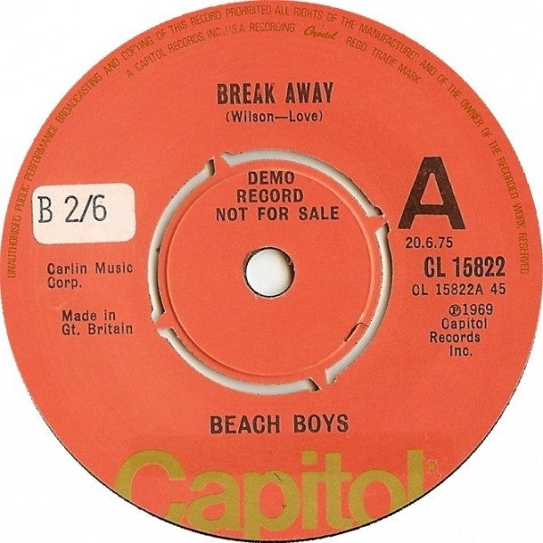 Image of Front Cover of 4414067C: 7" - THE BEACH BOYS, Break Away / Celebrate The News (Capitol Records; CL 15822, UK 1975, Promo) Small sticker with DJ's name on label.  /VG+