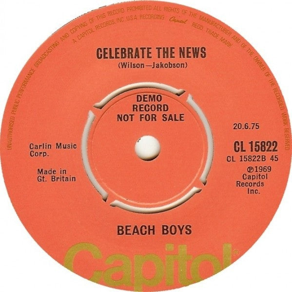 Image of Back Cover of 4414067C: 7" - THE BEACH BOYS, Break Away / Celebrate The News (Capitol Records; CL 15822, UK 1975, Promo) Small sticker with DJ's name on label.  /VG+