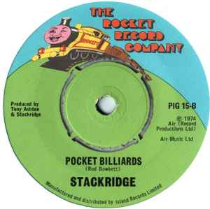 Image of Back Cover of 4414068C: 7" - STACKRIDGE, Spin 'Round The Room (The Rocket Record Company; PIG 15, UK 1975, Promo, Company Sleeve) Small sticker with DJ's name on label.  VG/VG+