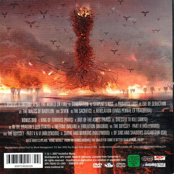 Image of Back Cover of 4434026E: CD - SYMPHONY X, Paradise Lost (Inside Out Music; IOMSECD 259, Germany 2007, 5 Panel Digipak, 16 Page Booklet, With Bonus DVD in Card Sleeve.) Light marks on disc. Slight bumped corners. Hype sticker on front.  VG+/VG