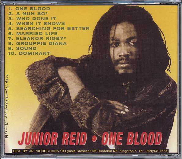 Image of Back Cover of 4454040S: CD - JUNIOR REID, One Blood (J.R. Productions; IR MUSIC 001, Jamaica )   VG+/VG+