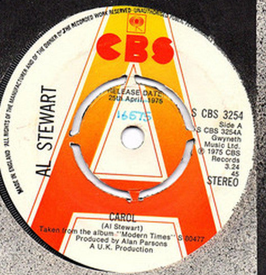 Image of Front Cover of 4414158C: LP - AL STEWART, Carol (CBS; S CBS 3254, UK 1975, Promo, Company Sleeve, 4 Prong Centre) Release date revised in biro on label.  VG/VG+