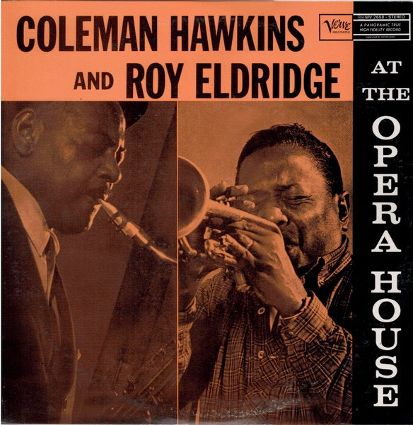 Image of Front Cover of 4414201C: LP - COLEMAN HAWKINS AND ROY ELDRIDGE, At The Opera House (Verve Records; MV 2658, Japan 1979 Reissue, Pasteback Sleeve, Insert, Stereo, No Obi) Some fading and edge wear to sleeve. Light marks to vinyl.  VG/VG