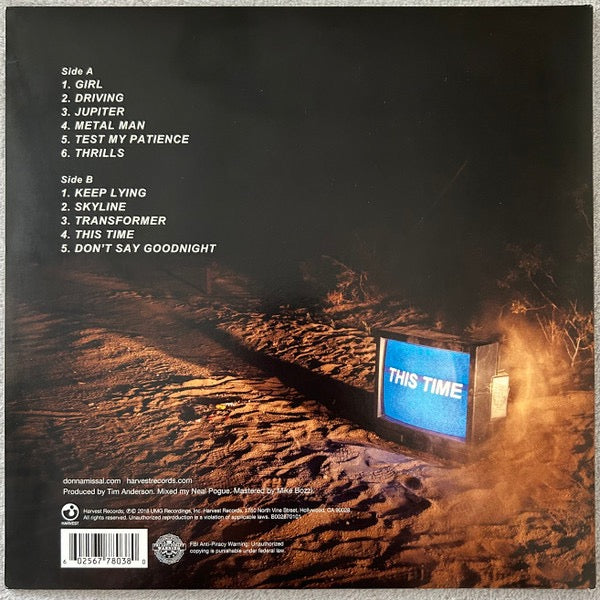 Image of Back Cover of 4414183C: LP - DONNA MISSAL, This Time (Harvest; B002879102, US 2018, Gatefold) Still In Stickered Shrinkwrap  EX/EX