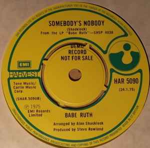 Image of Back Cover of 4414159C: 7" - BABE RUTH, Private Number (Harvest; HAR 5090, UK 1975, Promo, Plain Sleeve)   /VG+