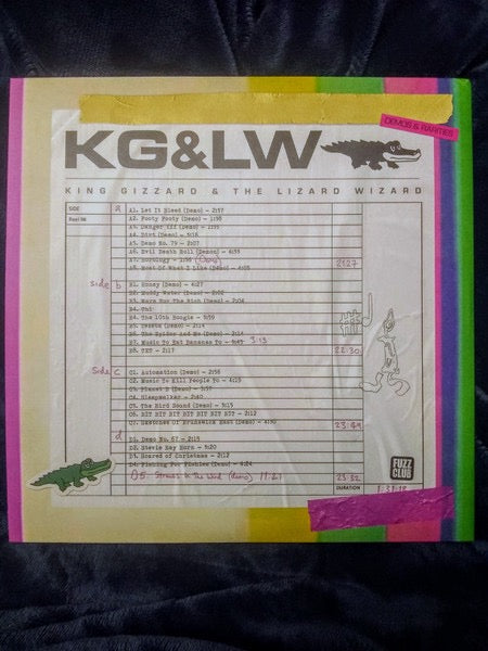 Image of Back Cover of 4414187C: 2xLP - KING GIZZARD & THE LIZARD WIZARD, Demos & Rarities (Part: 1 & 2) (Fuzz Club Records; FC158, UK 2021, Gatefold, 2 Inners, Neon Pink & Green Vinyl)   EX/VG+